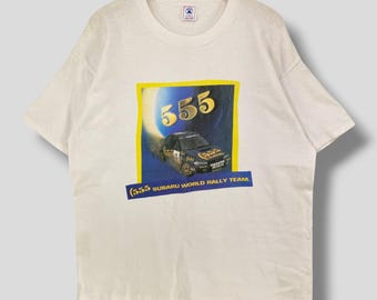 Vintage 90s Subaru 555 world rally team tshirt collectible impreza STI WRC racing team JDM motorsport tee white large