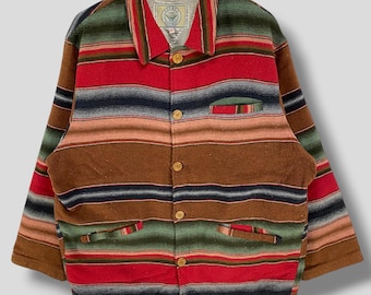 Chaqueta estilo manta a rayas multicolor de Avanez Paris, estilo bohemio, informal, estilo suroeste, estilo manta, abrigo estilo sarape navajo, talla mediana.