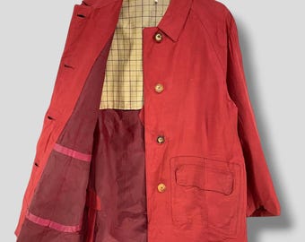 Impermeable vintage Hermes, estilo equitación, hecho a mano, de diseñador, estilo preppy, clásico, informal, para mujer, color rojo, talla mediana.