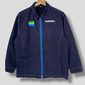 Vintage Family mart work shirt workers casual outfit fashion light zipper shirt two way blue Medium