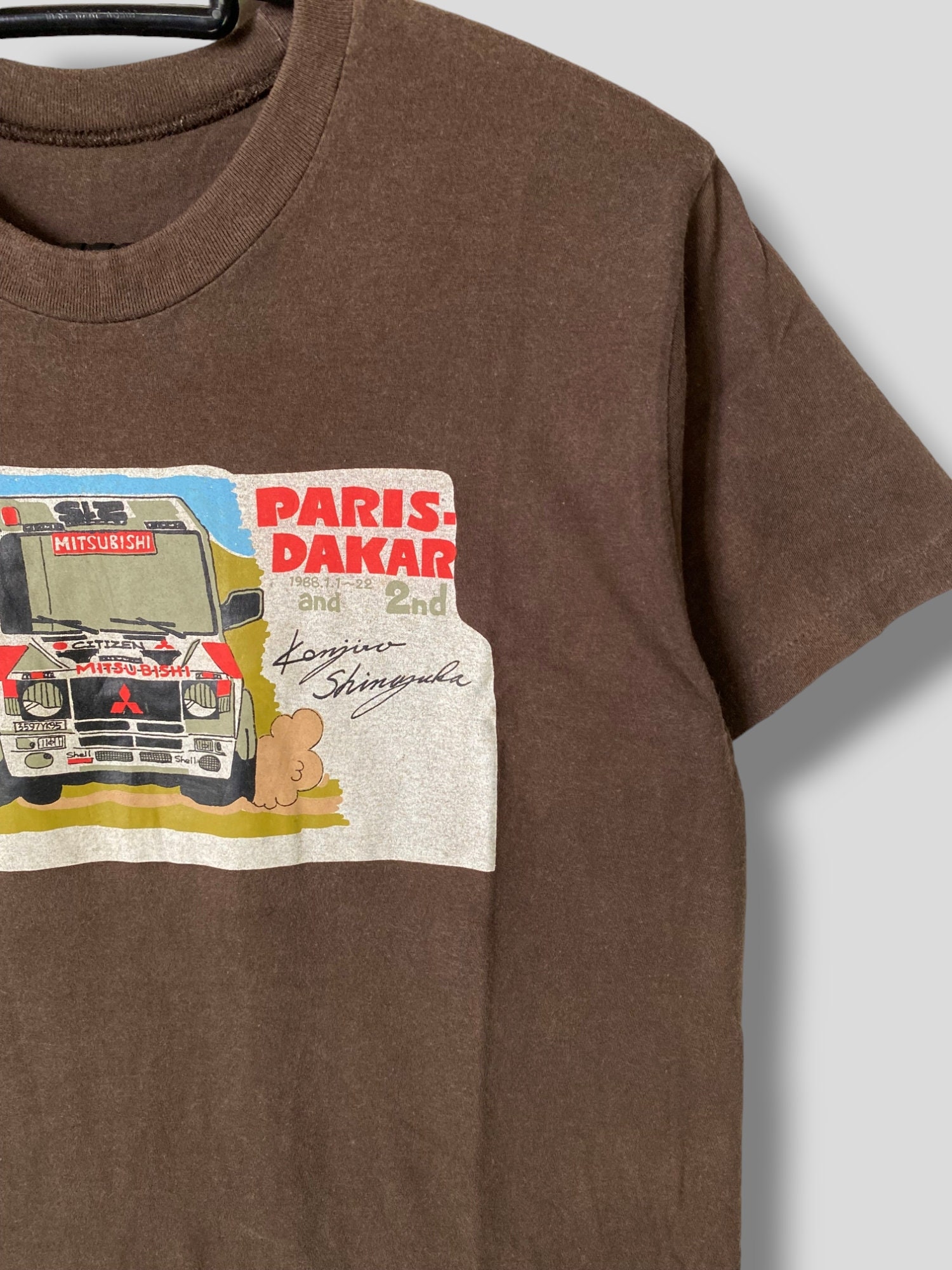 Vintage 80s Mitsubishi Paris Dakar Rally Shirt Kenjiro Shinozuka