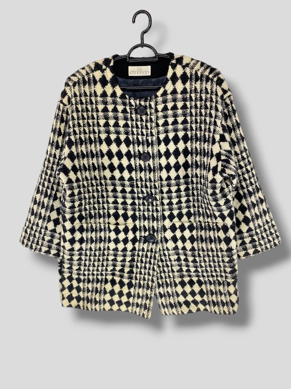 Vintage Givenchy Life Diamond Pattern Wool Collarless Jacket
