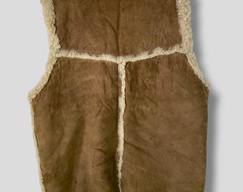 トップス Vintage Tan Suede Shearling Vest (used) Vintage Rams Sheepskin Suede Leather Shearling Vest Jacket