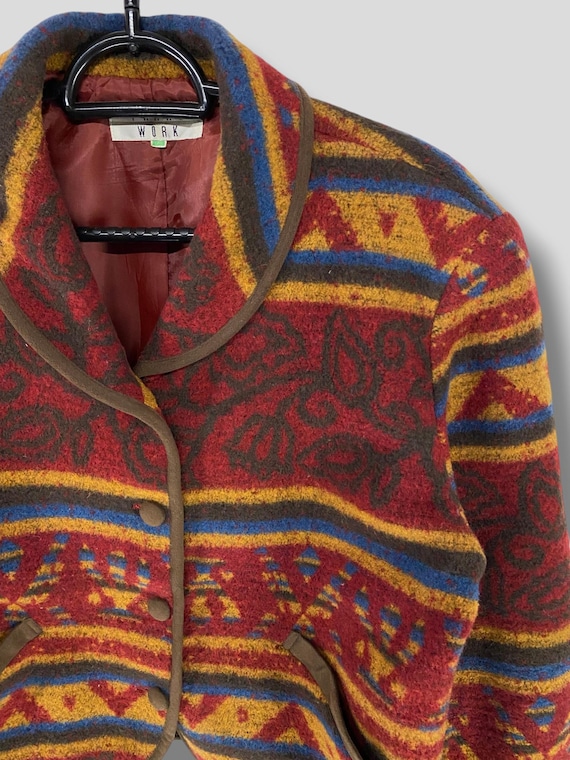 Vintage Trans work native pattern wool cropped ja… - image 4