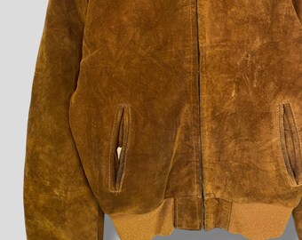 Vintage 80s Schott Suede Leather Bomber Jacket Military Boho