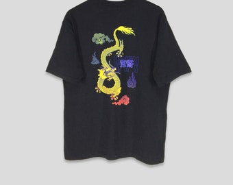 Vintage Kansai man spellout dragon tshirt kansai yamamoto mens japanese designer shirt black tee size Medium