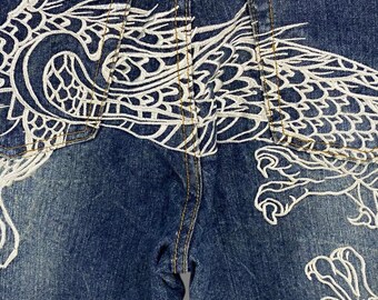 Vintage Y2k Hishyouhakurei Dragon Embroidered Jeans Japanese Brand 