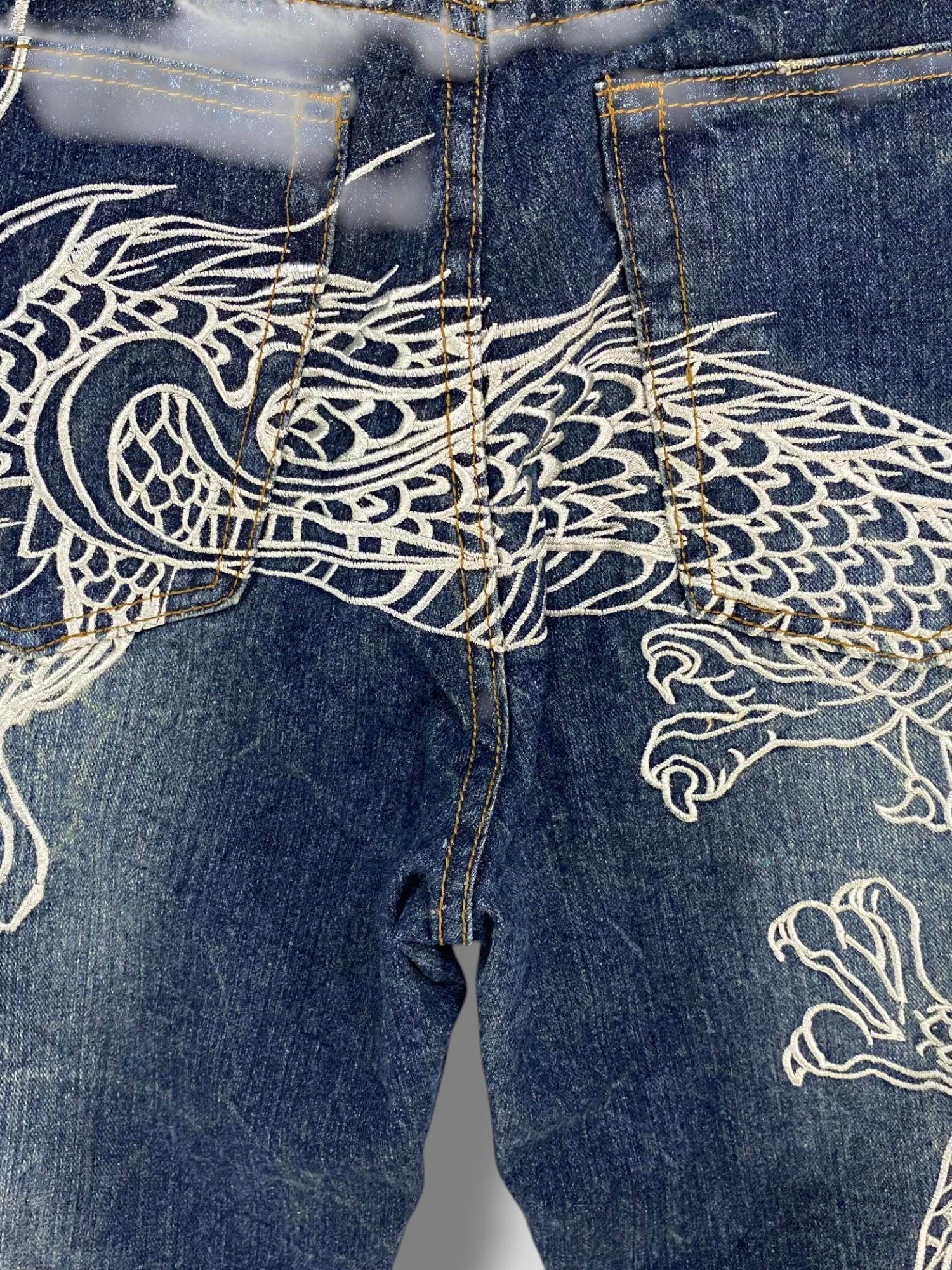 Vintage Y2k Hishyouhakurei Dragon Embroidered Jeans Japanese Brand 