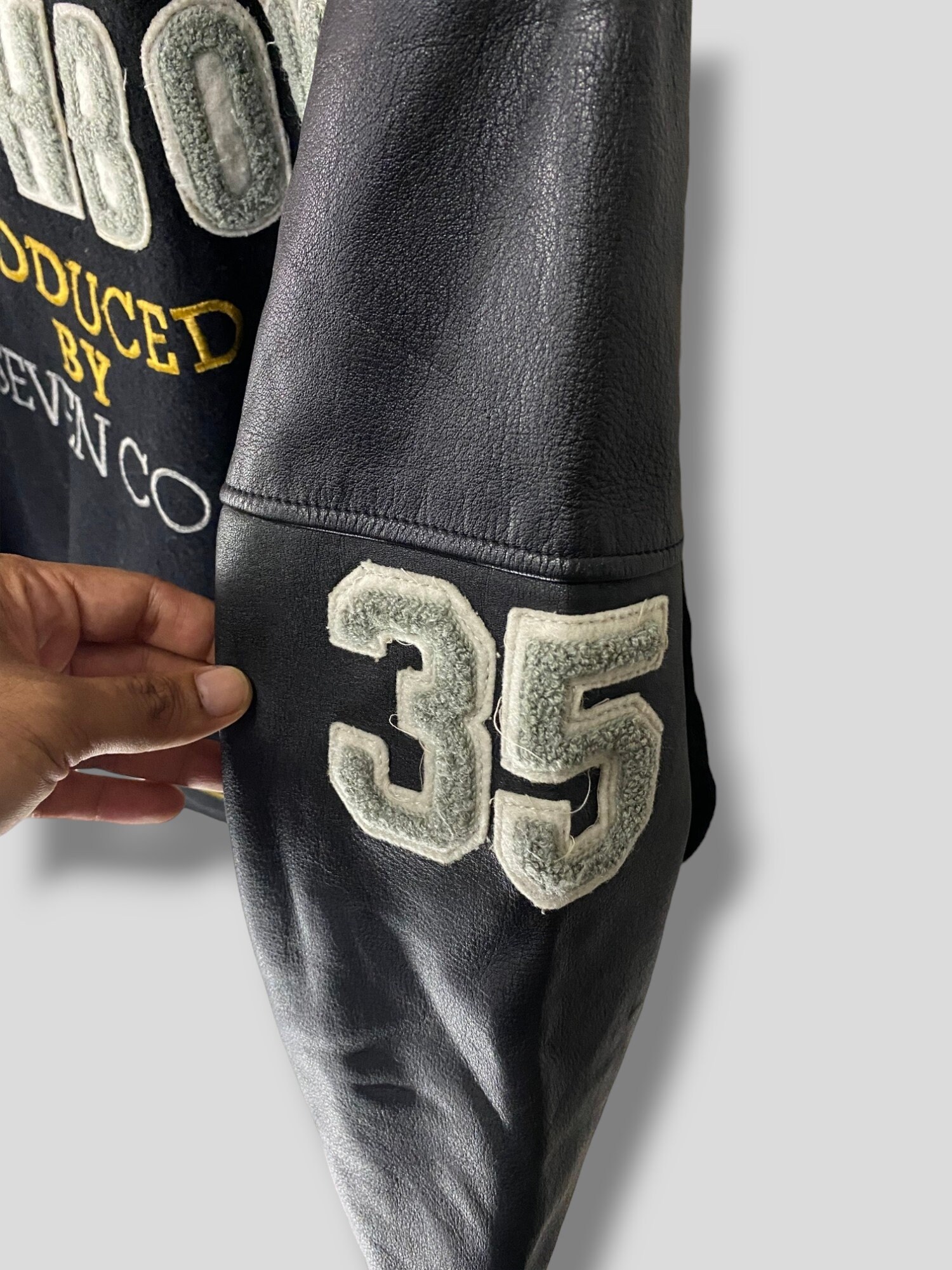 Vintage 90s Posh Boy Embroidered Logo Wool Leather Varsity Jacket