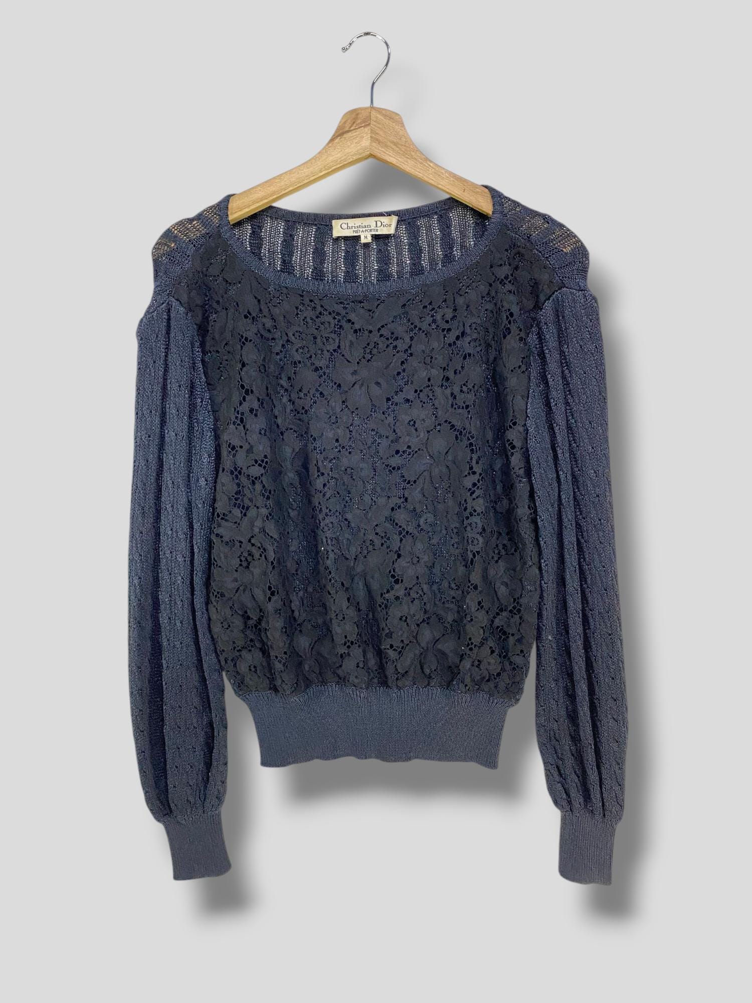 Vintage Christian Dior Lace Knit Silk Top Sweater Designer Preppy