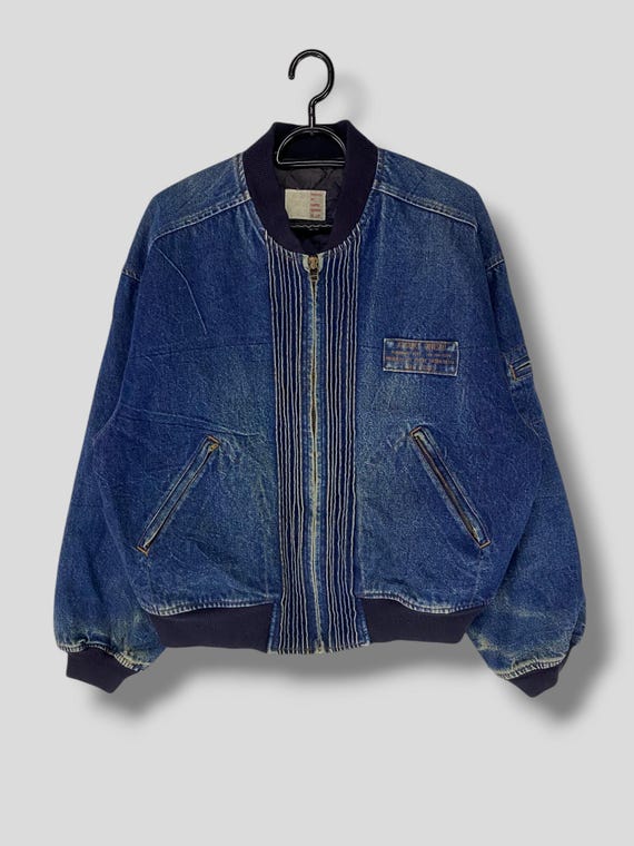 Rare Vintage 80s Atsuki Onishi Pleated Indigo Denim Bomber Jacket