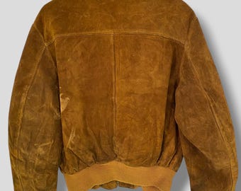 Vintage 80s Schott Suede Leather Bomber Jacket Military Boho