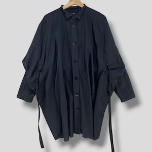 Jil Sander +J unilo belted long sleeve shirt dress designer x japanese brand casual outfit outerwear long top womenswear black Large