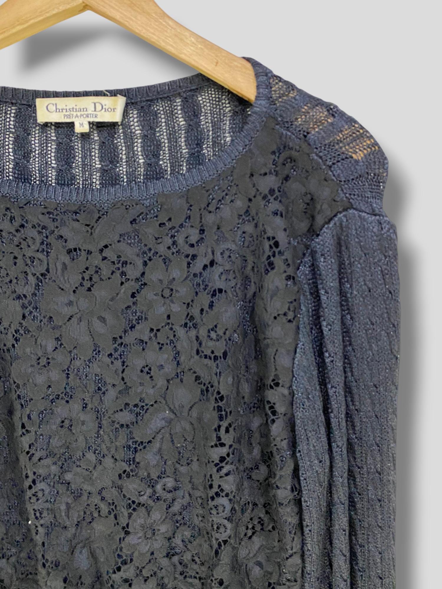 Vintage Christian Dior Lace Knit Silk Top Sweater Designer Preppy