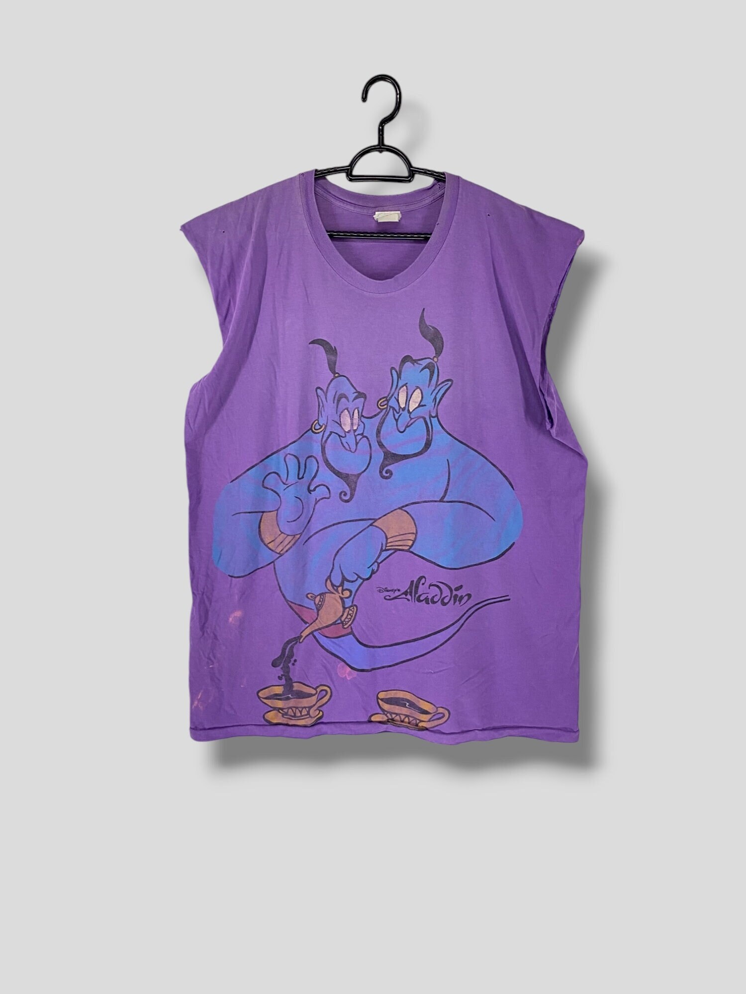 Vintage 90s Disney Aladdin Genie It's a Two Cup Morning Distressed
