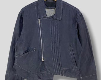 Vintage Pour Deux asymmetrical pleated indigo hemp linen jacket japanese brand casual outfit outerwear rugged avantgarde light jacket Medium