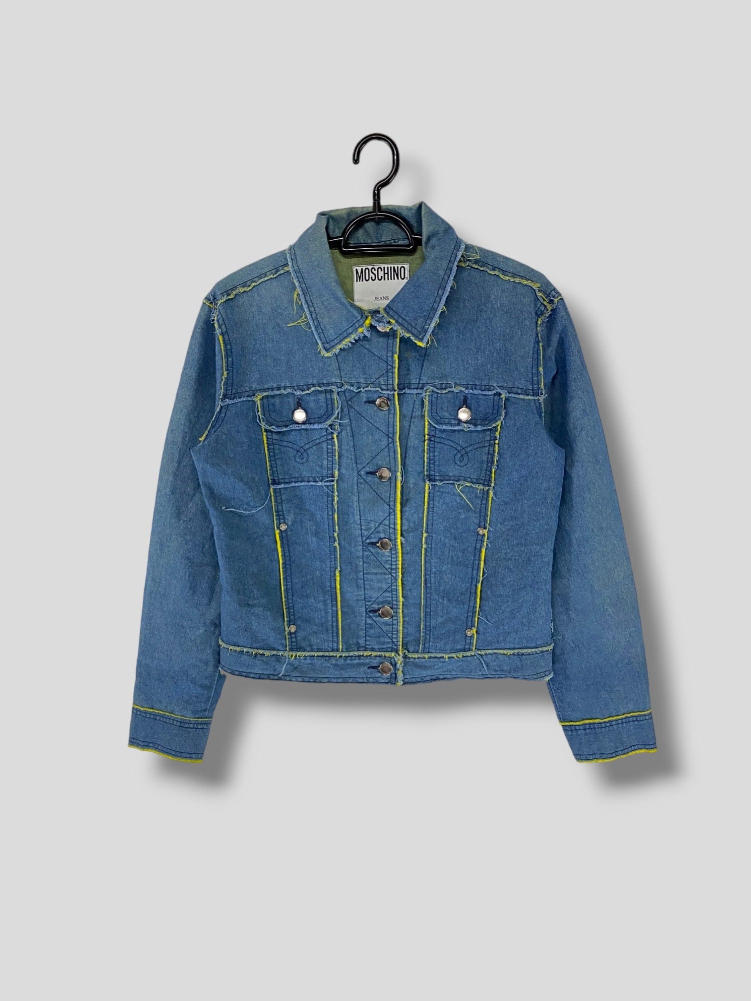 Vintage Moschino Jeans Frayed Lime Edges Cropped Jacket Womenswear