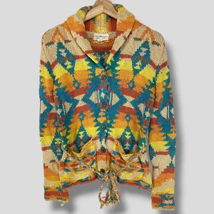 Vintage Y2K Ralph Lauren Denim & Supply navajo knit cardigan designer bohemian casual outfit southwestern sweater womenswear multicolor XS
