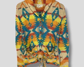 Vintage Y2K Ralph Lauren Denim & Supply Navajo Strickjacke Designer Boho Casual Outfit Strickjacke Damen Mehrfarbig XS