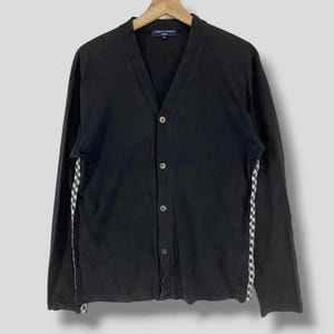 Vintage Comme des garcons homme checkered trim cardigan designer casual outfit outerwear avantgarde preppy ivy league black XSmall