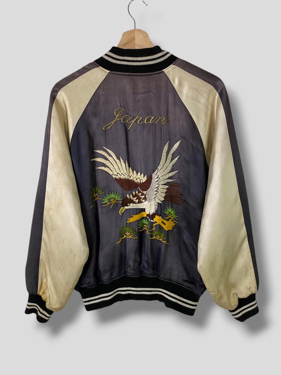 VINTAGE TIGER. EMBROIDERY JAPAN SOUVENIR SATIN JACKET YAKUZA