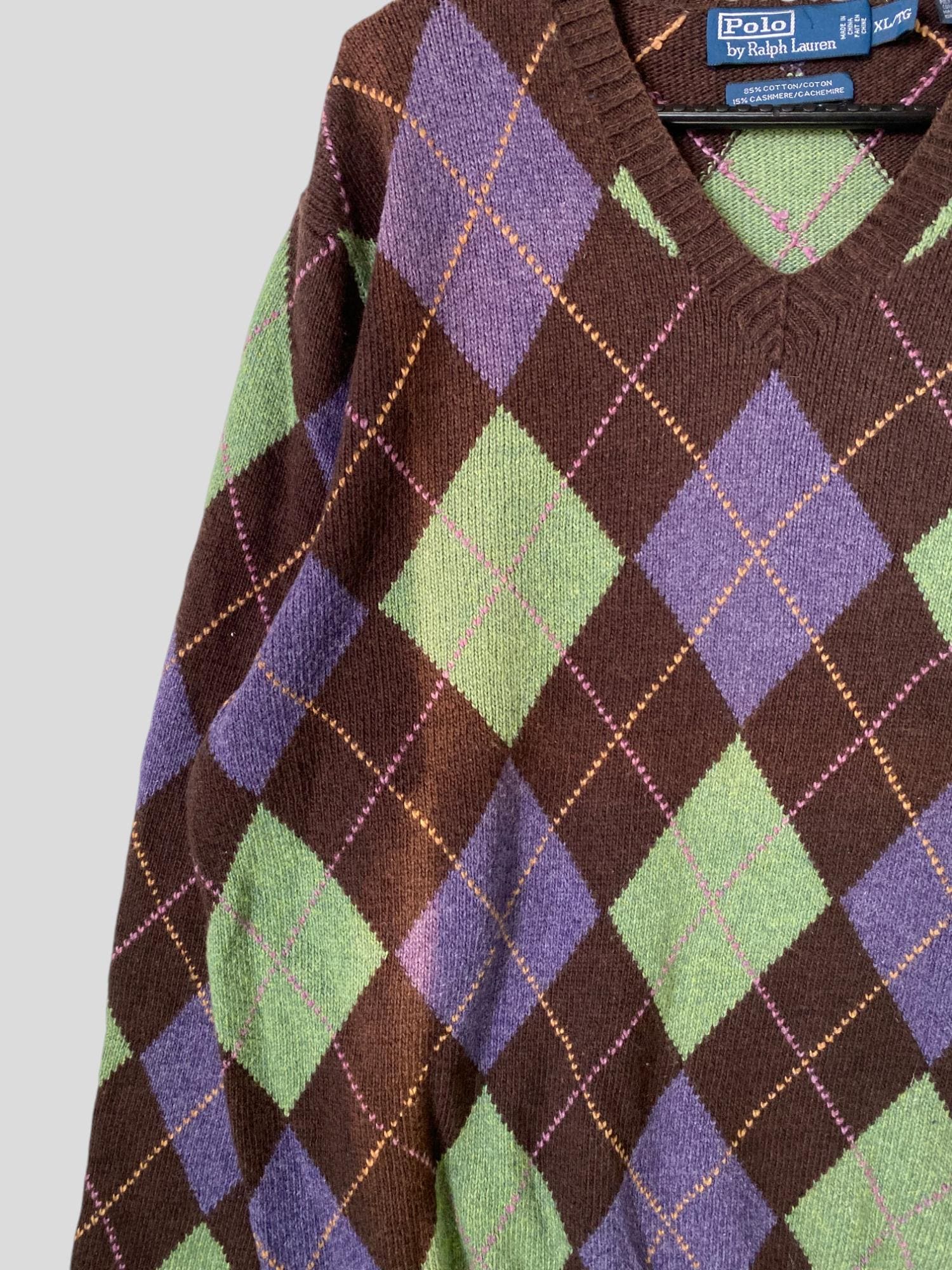 Vintage 90s Polo Ralph Lauren Diamond Check Cashmere Blend