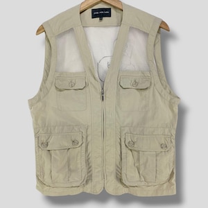 Vintage Zone for men nylon mesh vest outdoor utility casual outfit outerwear fishing shooting vest beige Medium