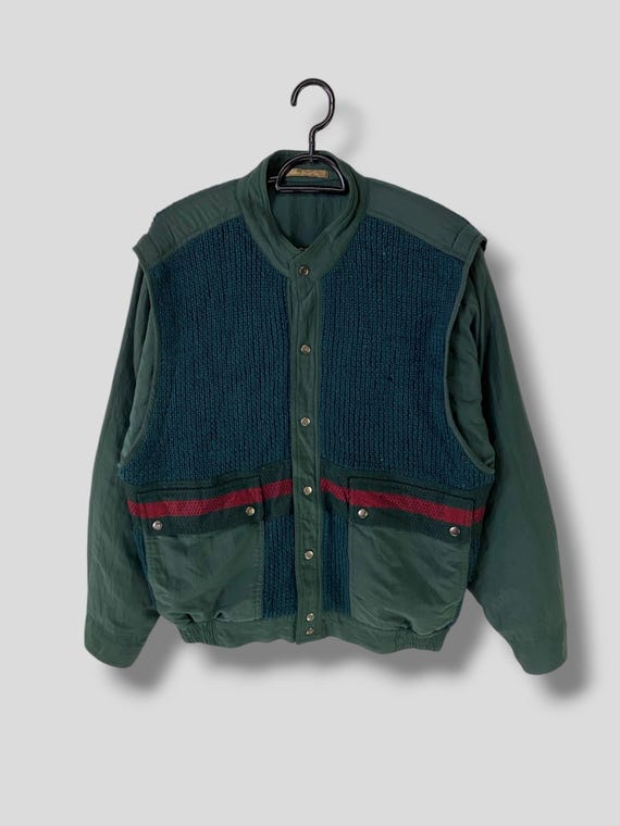 Vintage 90s Rotary Group Nylon Wool Knit Jacket Streetwear Boho 