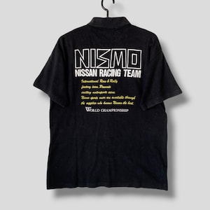 Camisa polo vintage dos anos 90 Nismo Nissan Racing Team JDM Nismo logotipo antigo automobilismo roupas casuais moda camiseta de ponto único preta média