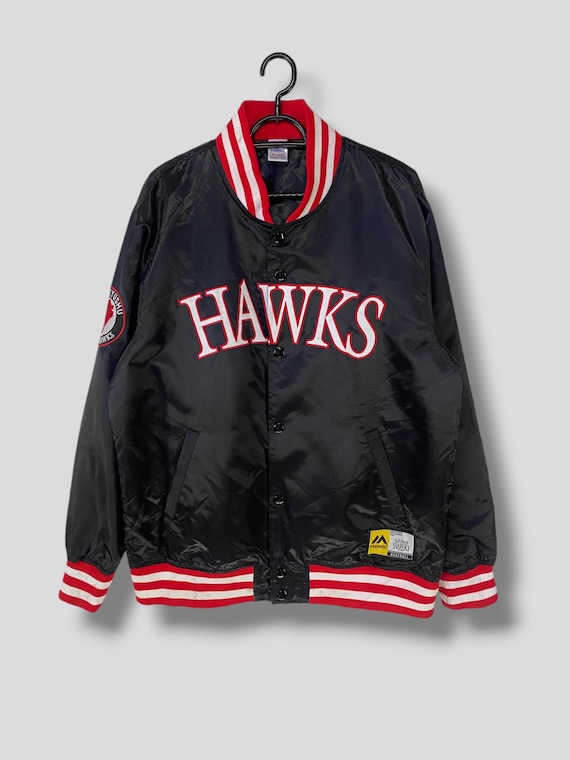 Vintage Fukuoka Softbanks Hawks Embroidered Logo Satin Snap Bomber