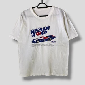 ヴィンテージ 90年代 日産 ニスモ R91CP レーシングTシャツ コレクターズアイテム 日産 伝説のグループC レーシングカー カルソニック レーシングチーム JDM シングルステッチ ミディアム