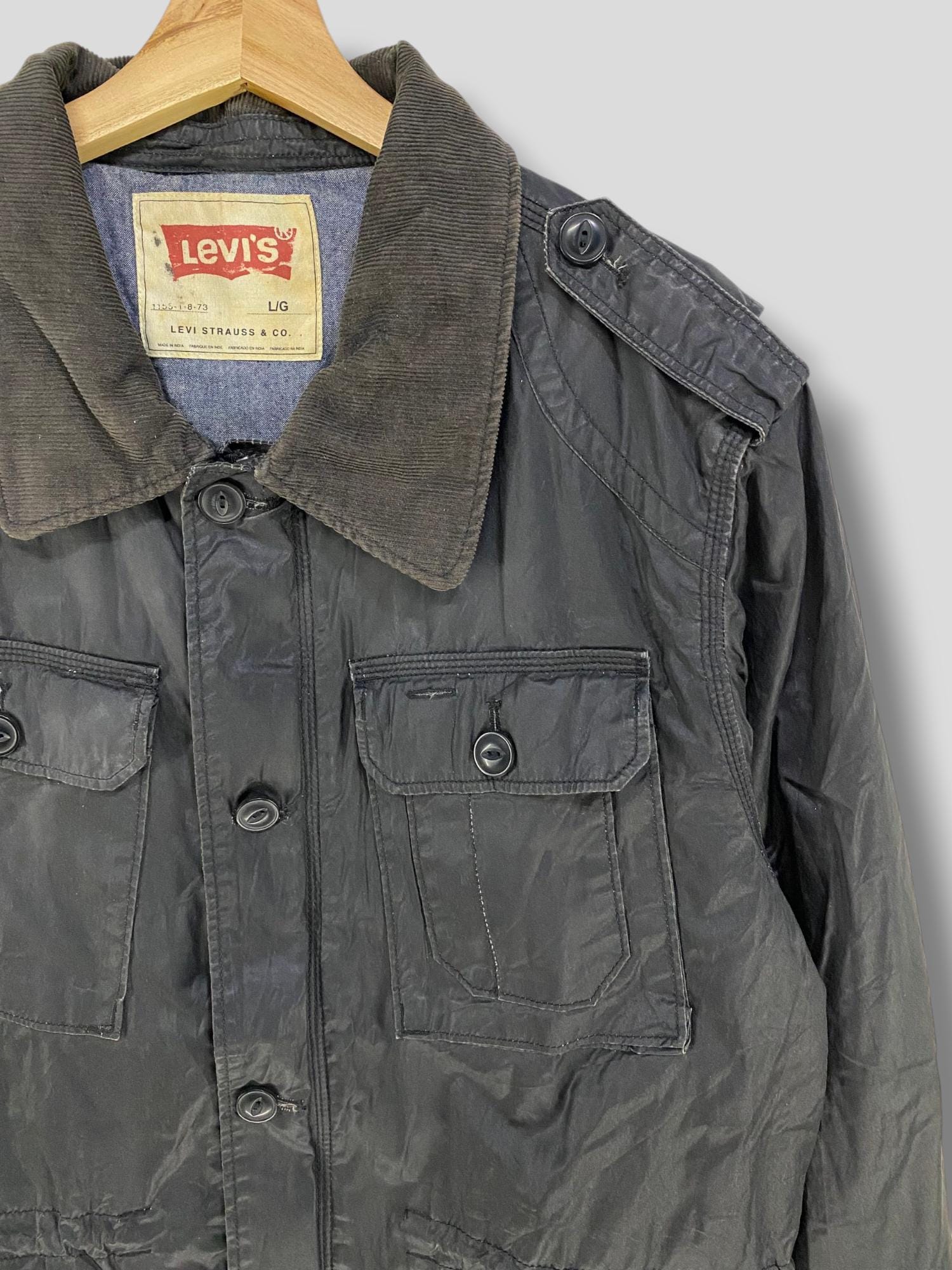 Vintage Y2k Levis Corduroy Collar Field Jacket Military Outdoor