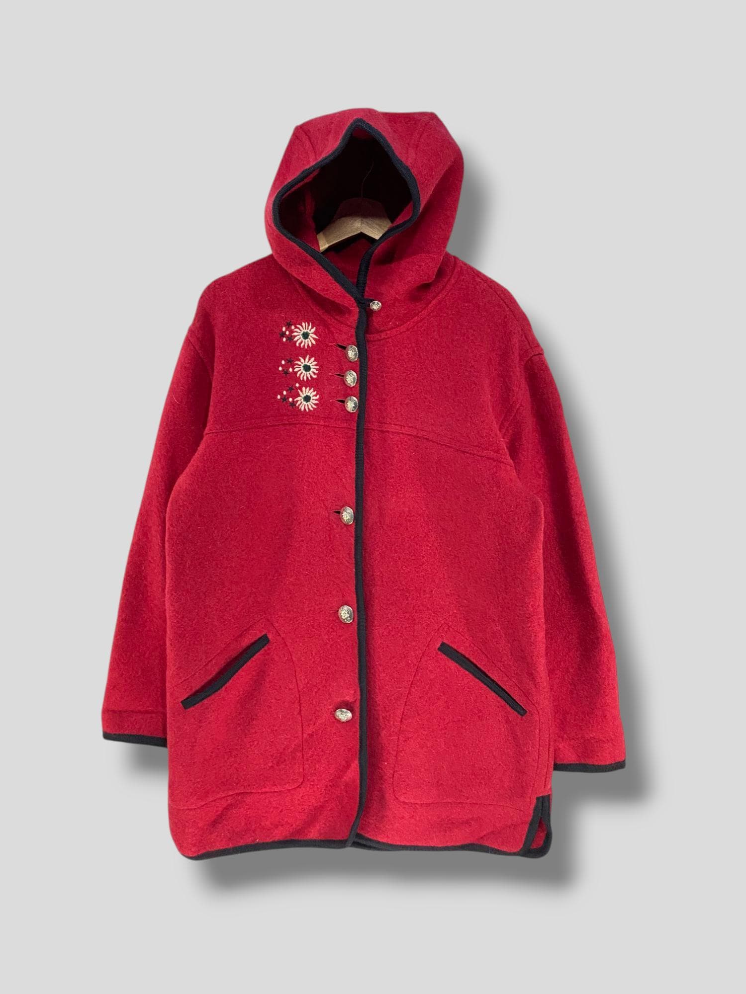 Vintage 80s LL Bean Floral Embroidered Boiled Wool Coat Outdoor