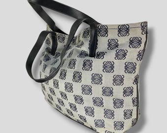 Vintage Loewe anagram canvas tote bag designer casual fashion leather trim top handle jacquard bag