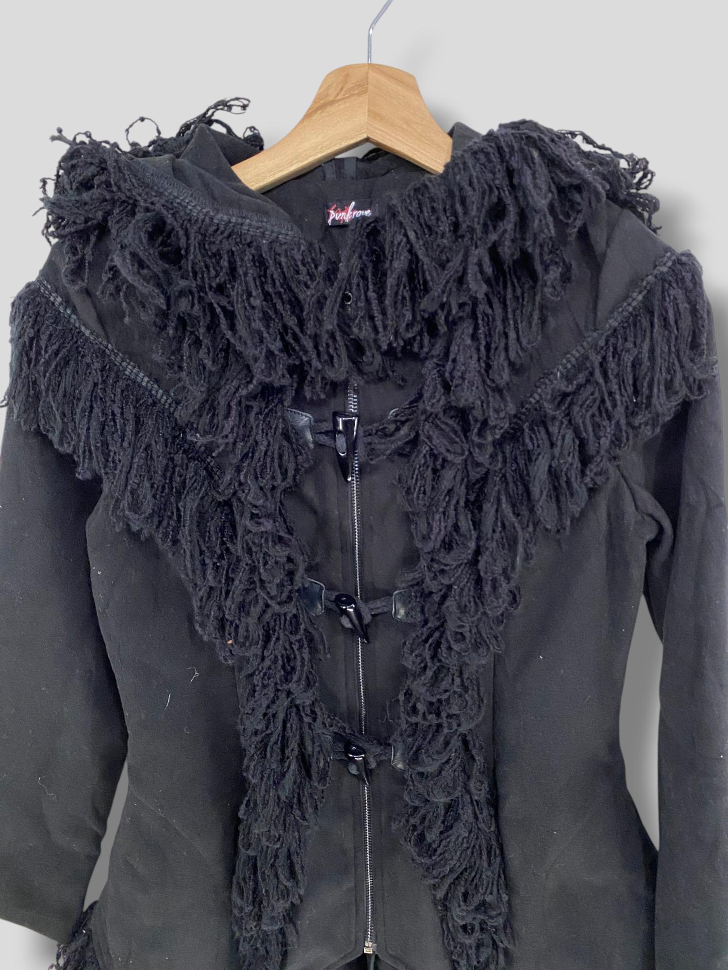 Vintage Y2K Punk Rave Toggle Button Hoodie Fringe Coat Japanese