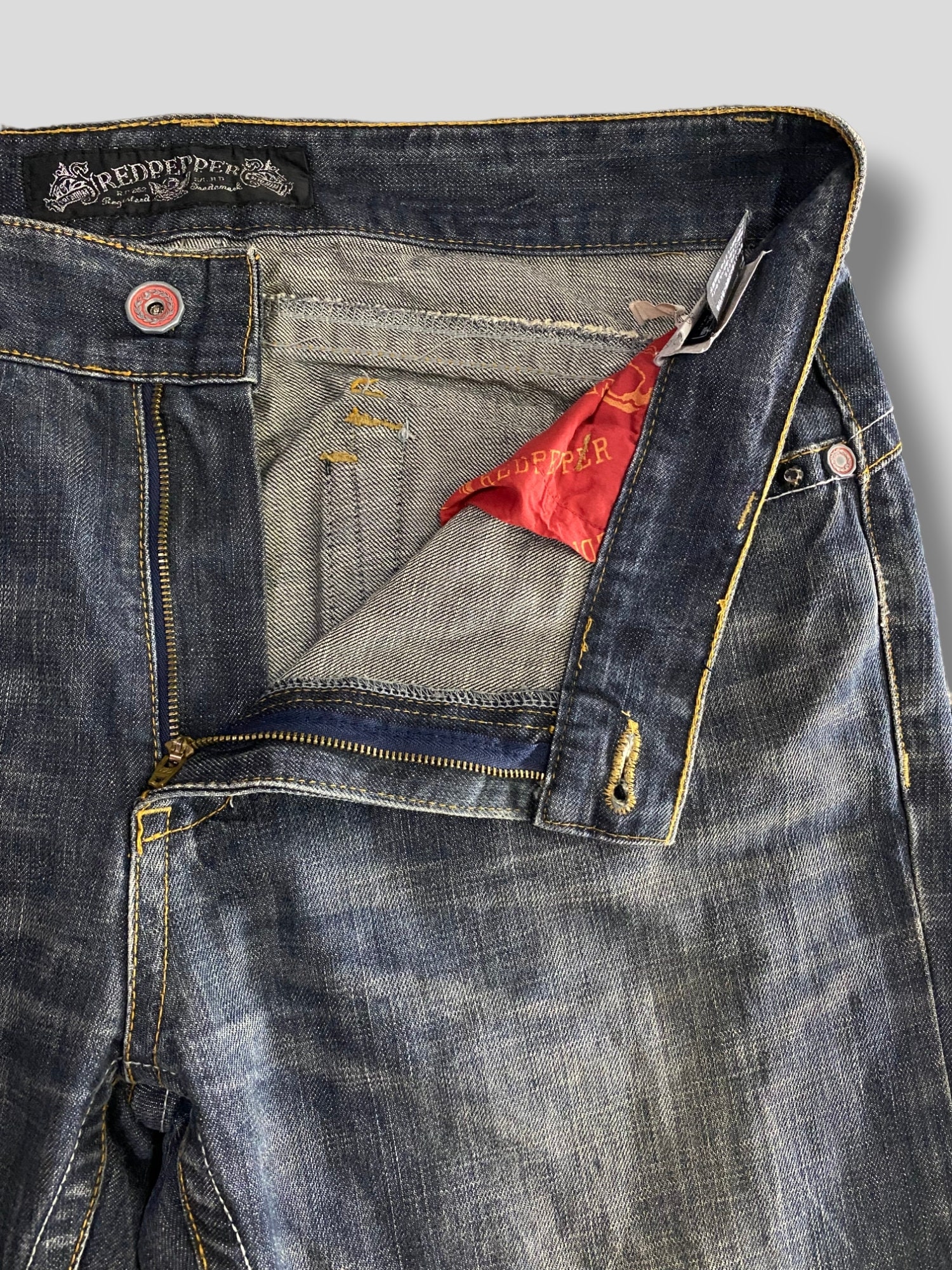 Size 38 Vintage Y2K Red Pepper Embroidered Beads Denim Pant