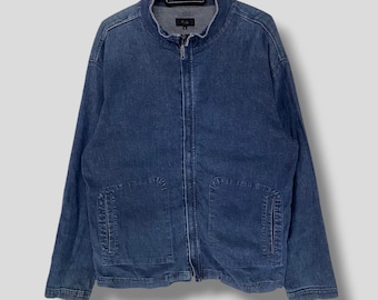 Vintage Movin denim work jacket japanese brand streetwear casual outfits outerwear utility zip up jacket bomber blue Medium