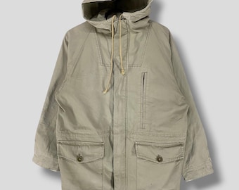 vintage The Browns work veste à capuche vêtements d'extérieur décontractés en plein air veste utilitaire de style robuste toile de coton beige moyen