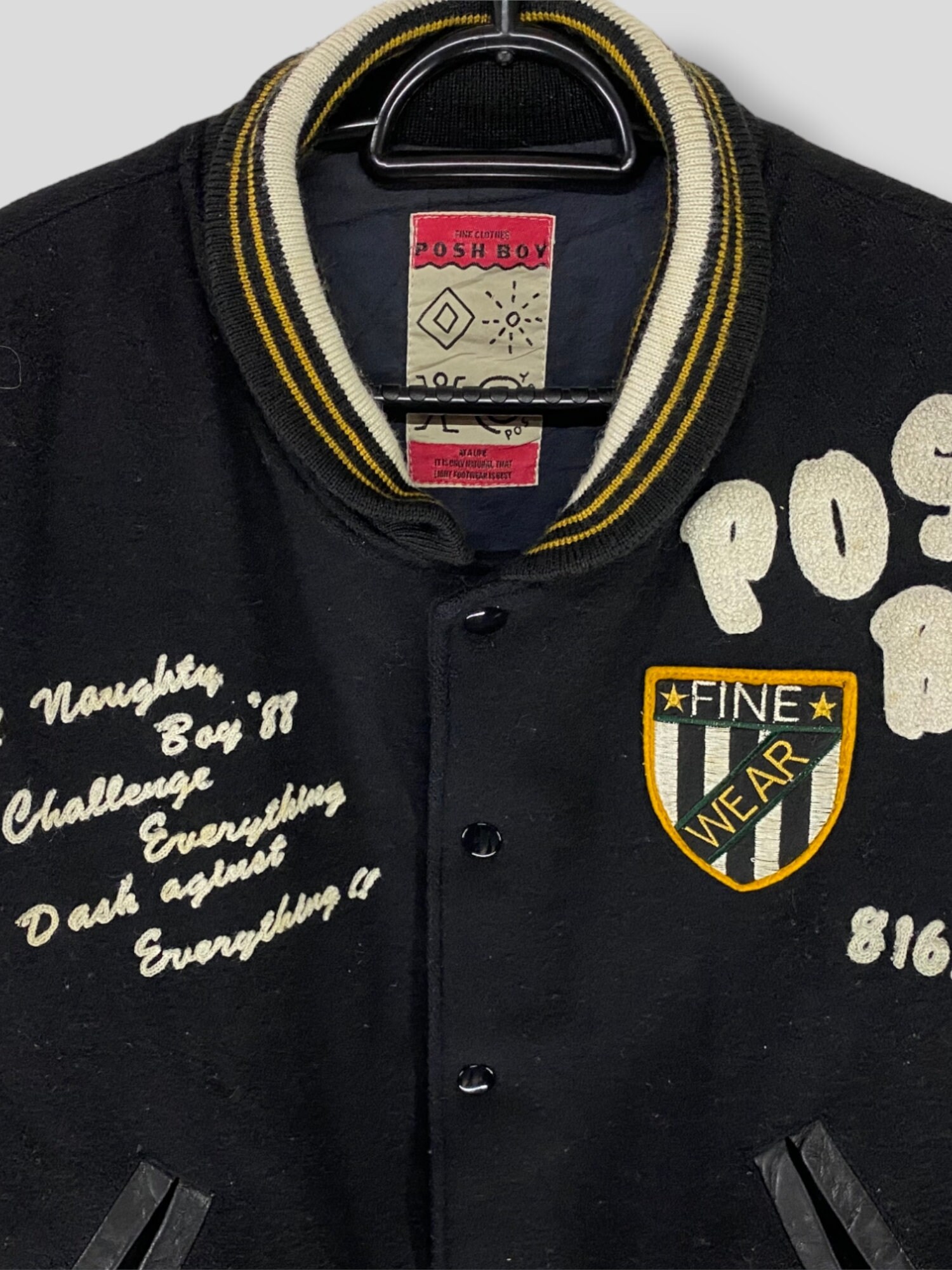 Vintage 90s Posh Boy Embroidered Logo Wool Leather Varsity Vintage 90s Posh Boy Embroidered Logo Wool Leather Varsity