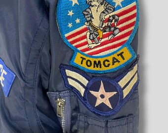 Vintage Alpha T.K. Gold Us Air Force Tomcat Bomber Jacket Military