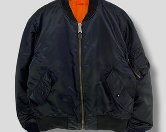 Vintage Y2K Pract studio reversible MA-1 bomber jacket military streetwear casual outfit outerwear flight jacket flyers black Medium
