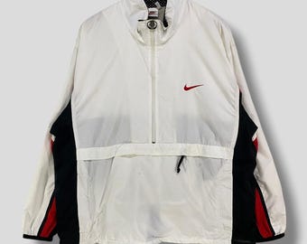 Vintage Nike opvouwbaar anorakjack atletisch streetwear buiten casual bovenkleding lichte windjack met halve rits wit Large