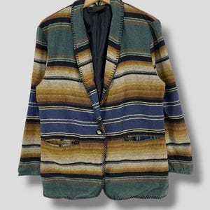 Vintage David paul new york southwest blazer boho bohemian casual outfit southwestern wool coat womenswear multicolor stripe Small