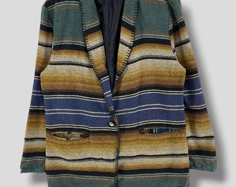 Vintage David paul new york southwest blazer boho bohemian casual outfit southwestern wool coat womenswear multicolor stripe Small
