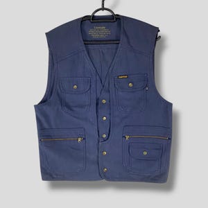 Vintage Capitan Weste Jacke outdoor streetwear casual outfits Oberbekleidung robuste Jacke ärmellose Jacke blau Medium