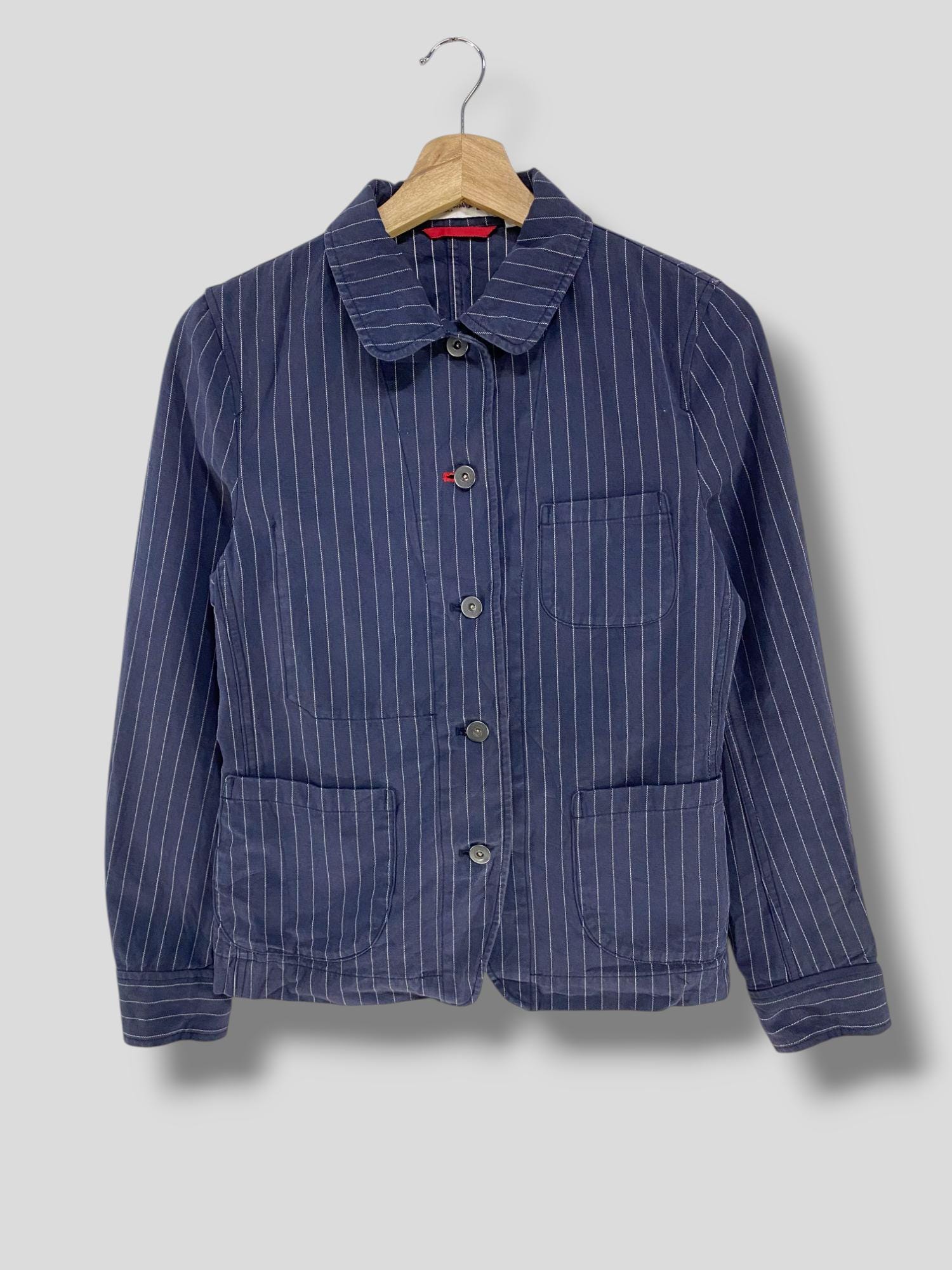 Vintage Y2k Ines de la fressange Unilo rayé veste de corvée de travail français tenue décontractée utilitaire vêtements d'extérieur veste pour femmes bleu moyen