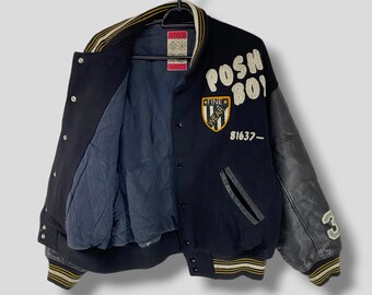 Vintage 90s Posh Boy Embroidered Logo Wool Leather Varsity