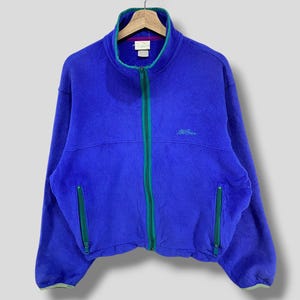 Vintage 90s LL Bean fleece jacket outdoor streetwear casual outfit fashion outerwear light sweater blue Small