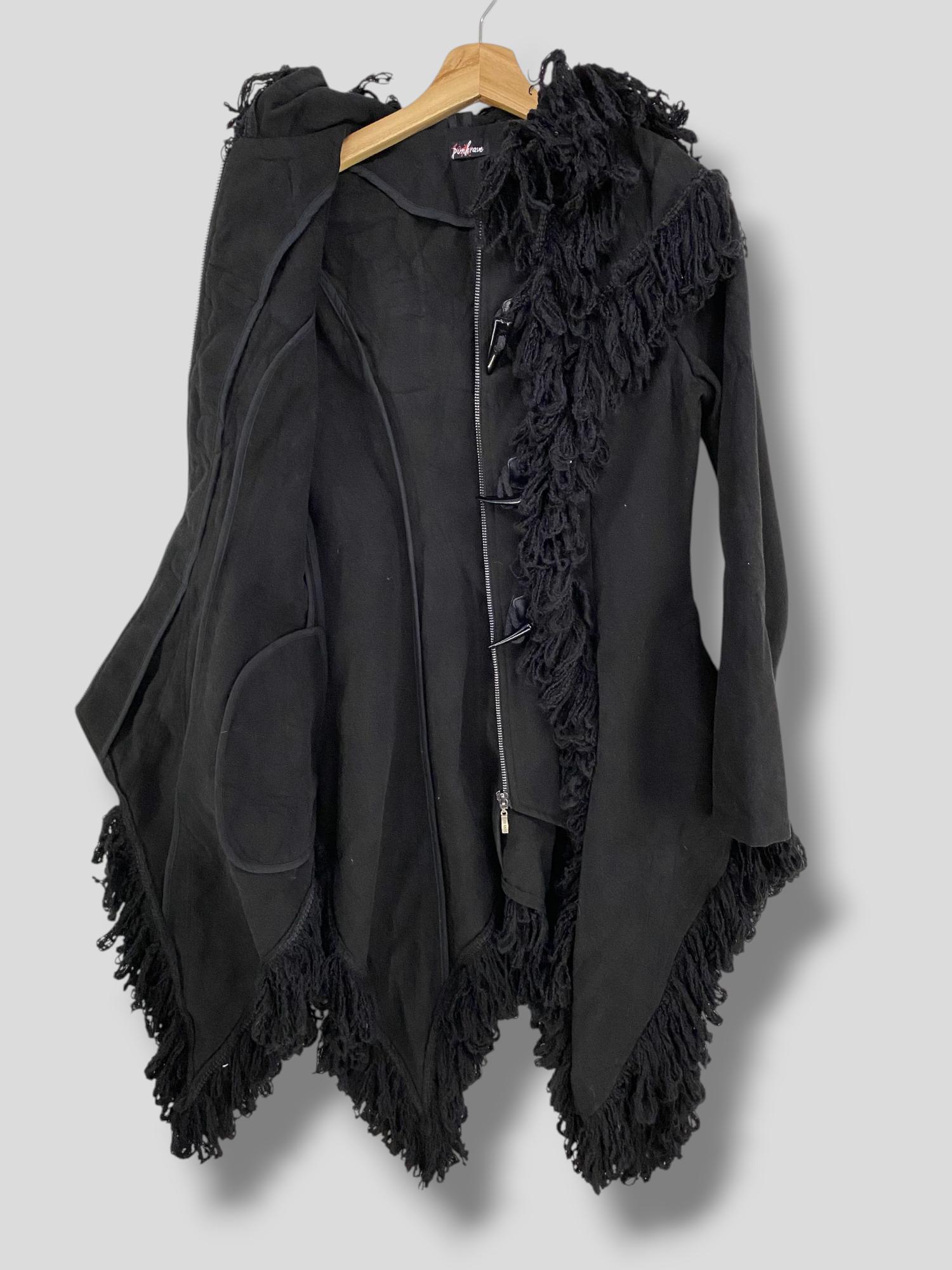 Vintage Y2K Punk Rave Toggle Button Hoodie Fringe Coat Japanese