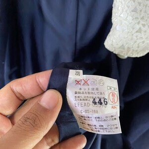 Vintage Courreges doble botonadura cuello de encaje abrigo de lana diseñador trajes casuales moda mujer chaqueta larga azul tamaño 9AR imagen 8